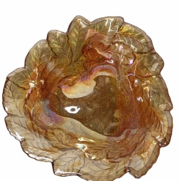 Vintage Marigold Iridescent Oval Carnival Glass Bowl - Loganberry Berry - Picture 2 of 4